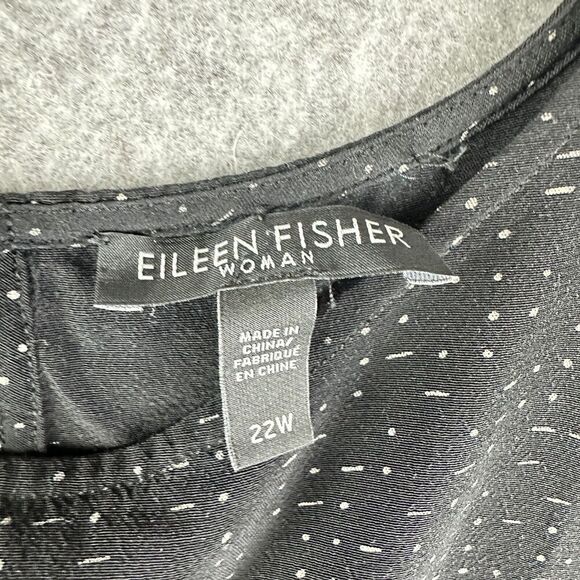 Eileen Fisher Top Womens 22W Black Morse Code Geometric Tencel Blend Blouse Slit - Picture 12 of 13